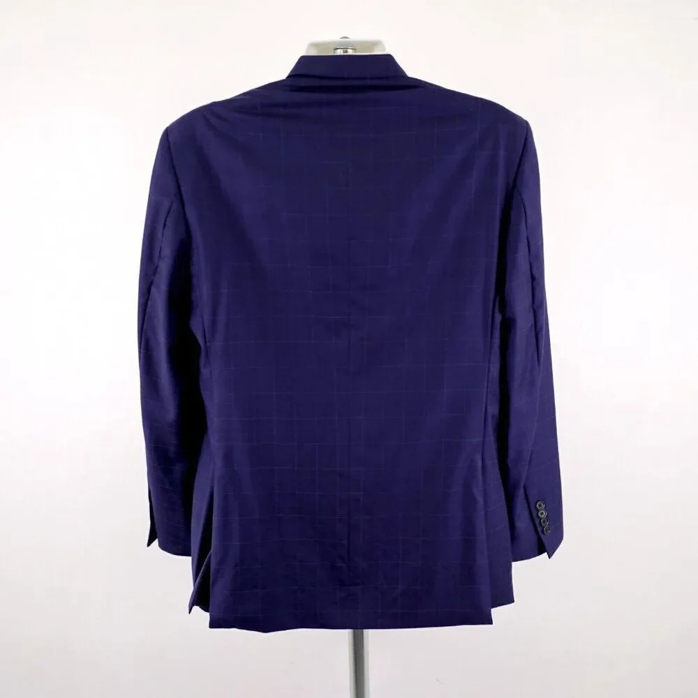 Jos A Bank Signature Gold Super 150s Wool‎ Blue Windowpane 42L 2 Button Blazer